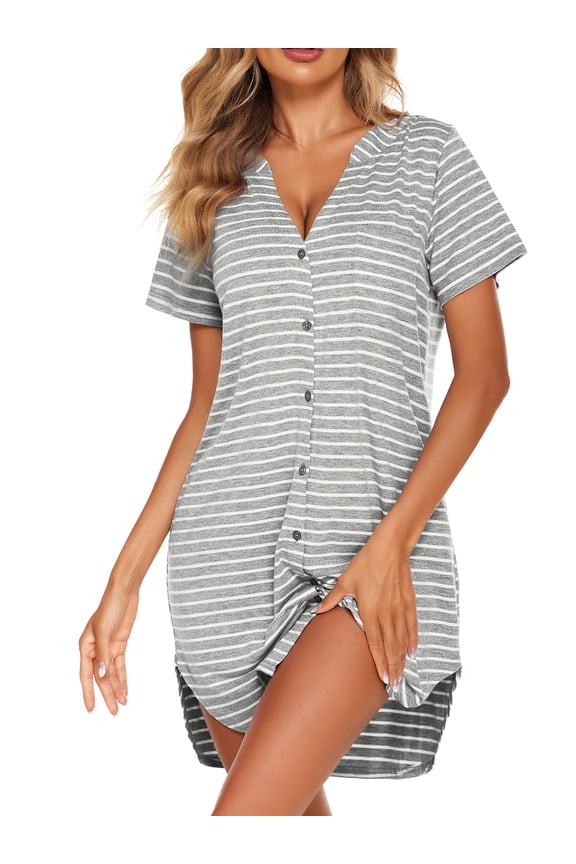 Womens Nightgown Button Down Pajama Dress Sexy Ladies Sleepwear Maternity Night Shirts