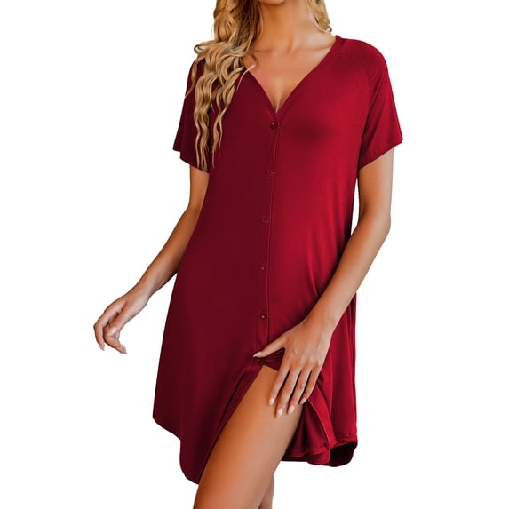 KISSGAL Womens Nightgown Button Down Pajama Dress Sexy Ladies Sleepwear Maternity Night Shirts