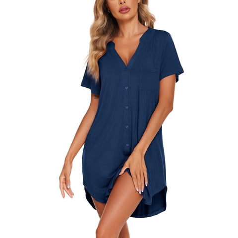 Womens Nightgown Button Down Pajama Dress Sexy Ladies Sleepwear Maternity Night Shirts