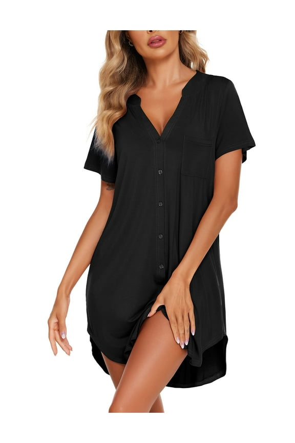 Womens Nightgown Button Down Pajama Dress Sexy Ladies Sleepwear Maternity Night Shirts