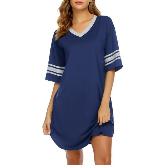 Avidlove Womens Nightgown Cotton Sleepshirt Sleepwear Short Sleeve Sleep Dress V Neck Nightshirt