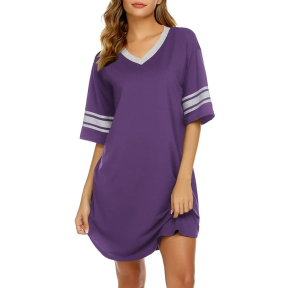 Avidlove Womens Nightgown Cotton Sleepshirt Sleepwear Short Sleeve Sleep Dress V Neck Nightshirt