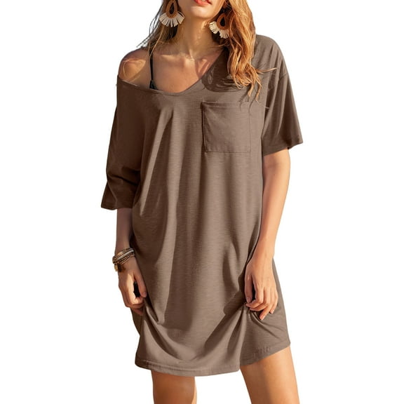 Avidlove Womens Nightgown Short Sleeve Tshirt Bikini Cover Up Comfy V Neck Sleepshirt Sleepwear Casual Nightshirts