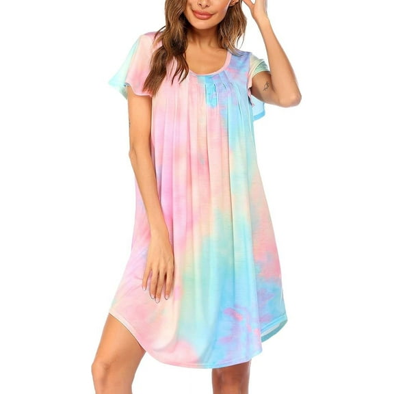 Avidlove Womens Nightgown Soft Sleepwear Pleated Sleepshirt Sleep Dress Short Sleeve Nightdress
