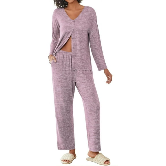 Avidlove Womens Pajama Sets Button Up Long Sleeve Pjs Ribbed Knit Soft Lounge Set 2 Piece Sleepwear with Pockets