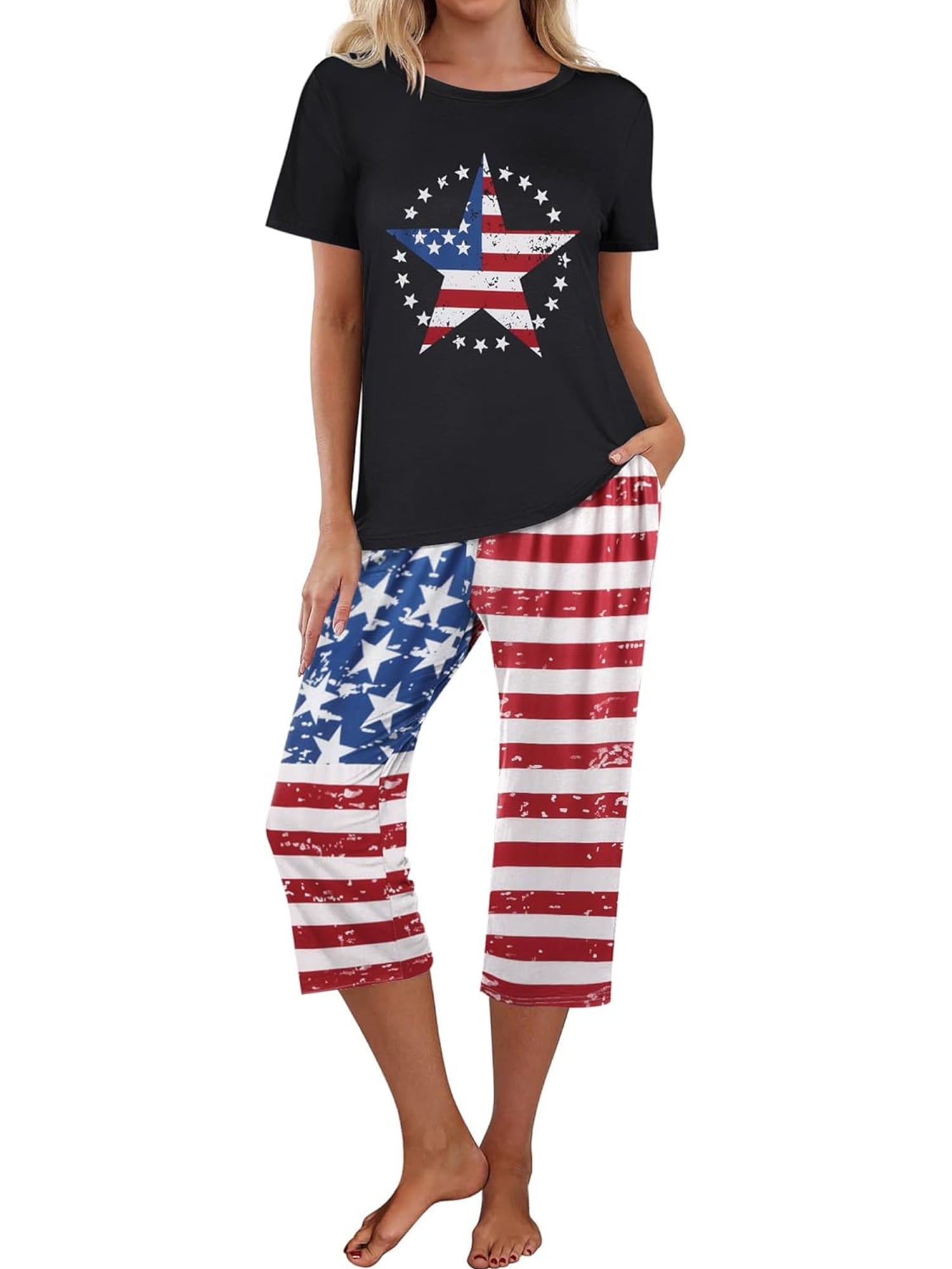 Avidlove Womens Pajamas Set Short Sleeve Tops and Capri Sets Sleepwear ...
