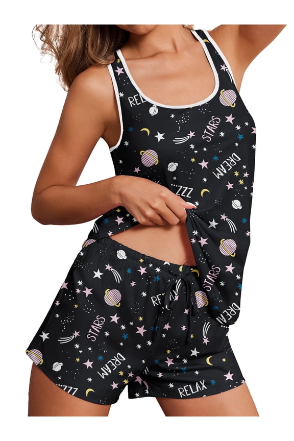 Womens Pajamas Sets Soft Tank Top and Shorts Set Sleeveless Racerback Cami Sleepwear 2 Piece Summer Nightwear