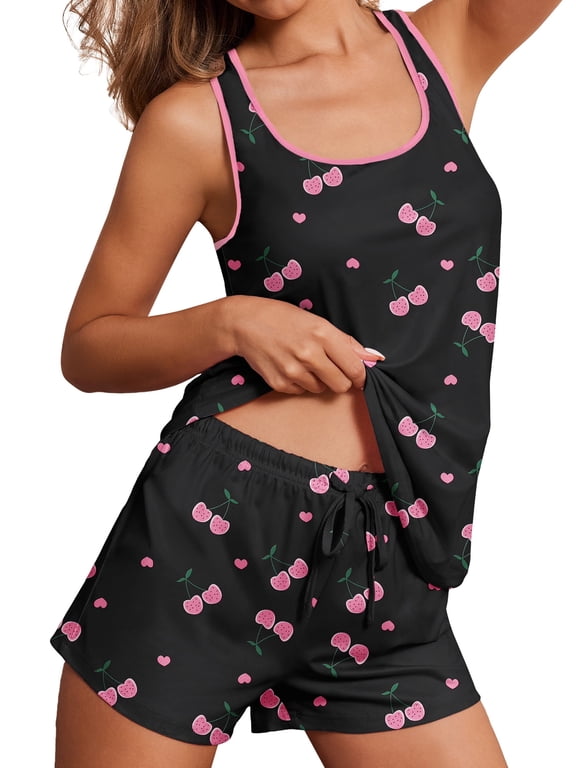 Womens Pajamas Sets Soft Tank Top and Shorts Set Sleeveless Racerback Cami Sleepwear 2 Piece Summer Nightwear