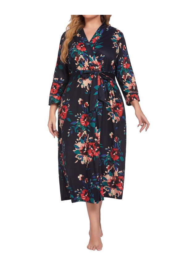 Womens Plus Size Kimono Robes Long Bathrobe Ladies V Neck Loungewear Lightweight Soft Sleepwear XL-5XL