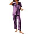 thumbnail image 1 of Avidlove Womens Satin Pajama Sets Silky Sleepwear Short Sleeve Button Down Shirts and Long Pant Loungewear 2 Piece Pjs Set S-XXL, 1 of 7
