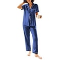 thumbnail image 1 of Avidlove Womens Satin Pajama Sets Silky Sleepwear Short Sleeve Button Down Shirts and Long Pant Loungewear 2 Piece Pjs Set, 1 of 7