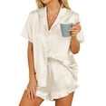 thumbnail image 1 of Avidlove Women Satin Pajama Set Silky Short Sleeve Sleepwear with Ruffle Shorts Soft Pj Set Button Down Nightwear S-XXL, 1 of 6