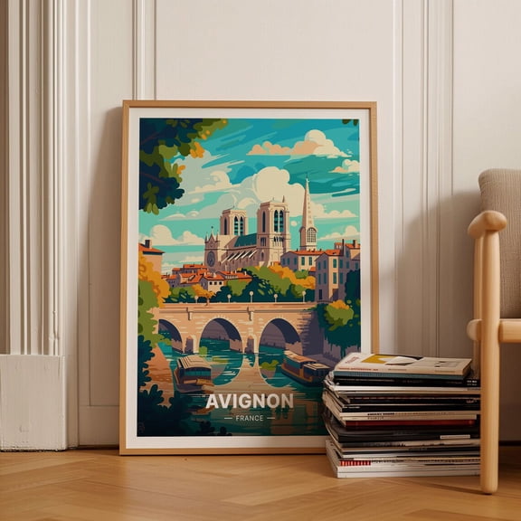 Avignon France French Cityscape Illustration Wall Art, Unframed Canvas 8x10in