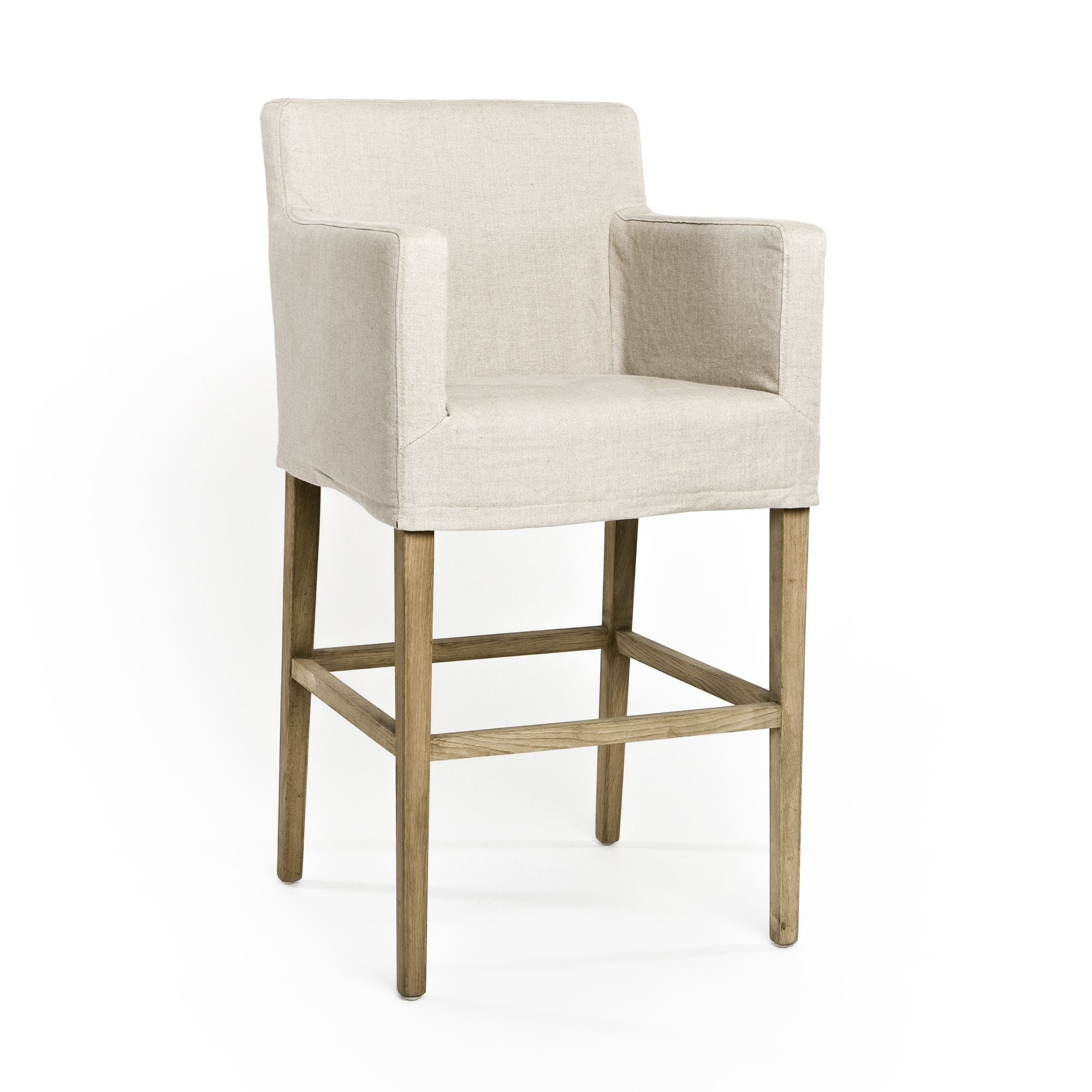 Avignon Natural Linen & Oak Distressed Bar Stool - 23"x43"