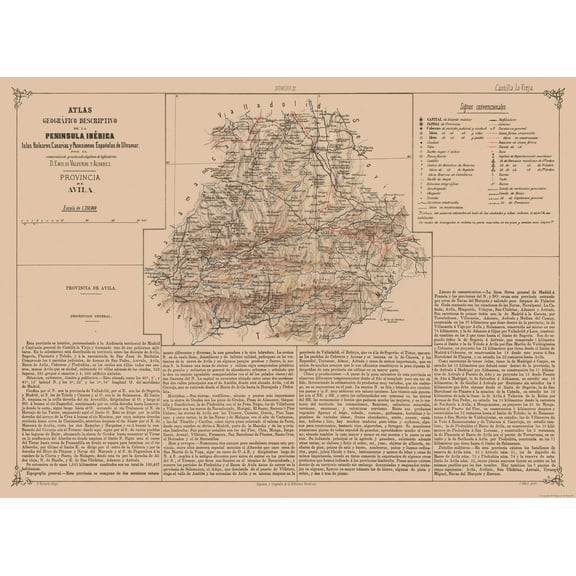 Historic Map - Avila Province Spain - Valverde 1880 - 31.44 x 23 - Vintage Wall Art