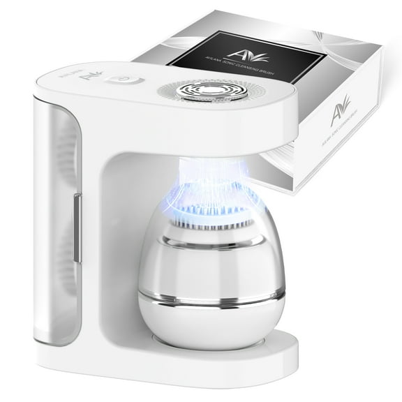 Avilana Electronic Face Scrubber, Sonic Facial Cleansing Brush with UV-C Light Sterilizing, Sonic Vibration, Smart Blow-Dry, Waterproof and Wireless Charging (Facial Cleansing Kit-White)