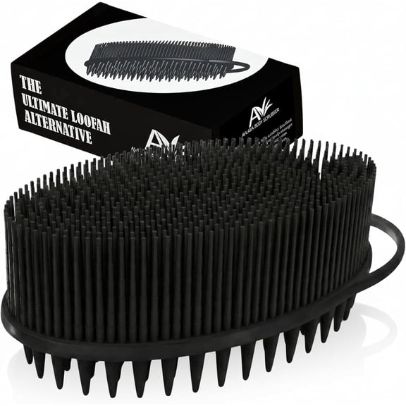 Avilana Exfoliating Silicone Body Scrubber, Bacteria-Resistant Bath and Shampoo Brush, Black