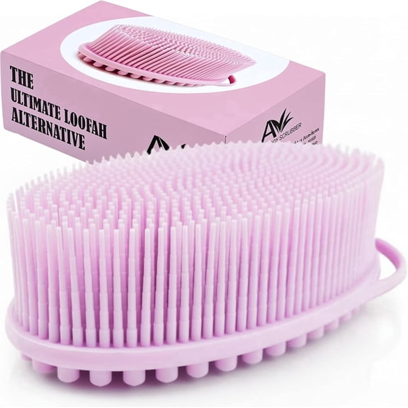 Avilana Silicone Body Scrubber, Dual Sided Exfoliating Bath Brush, Pink