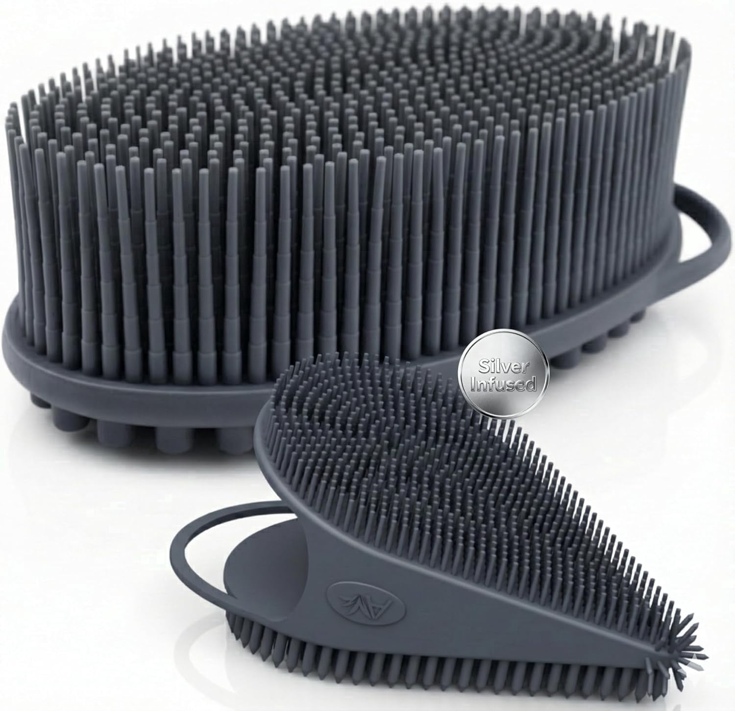 Avilana Silicone Body Scrubber Enhanced with Silver Infused Technology  For Superior Cleanliness-Shower Brush (Body and Face Combo-Gray)