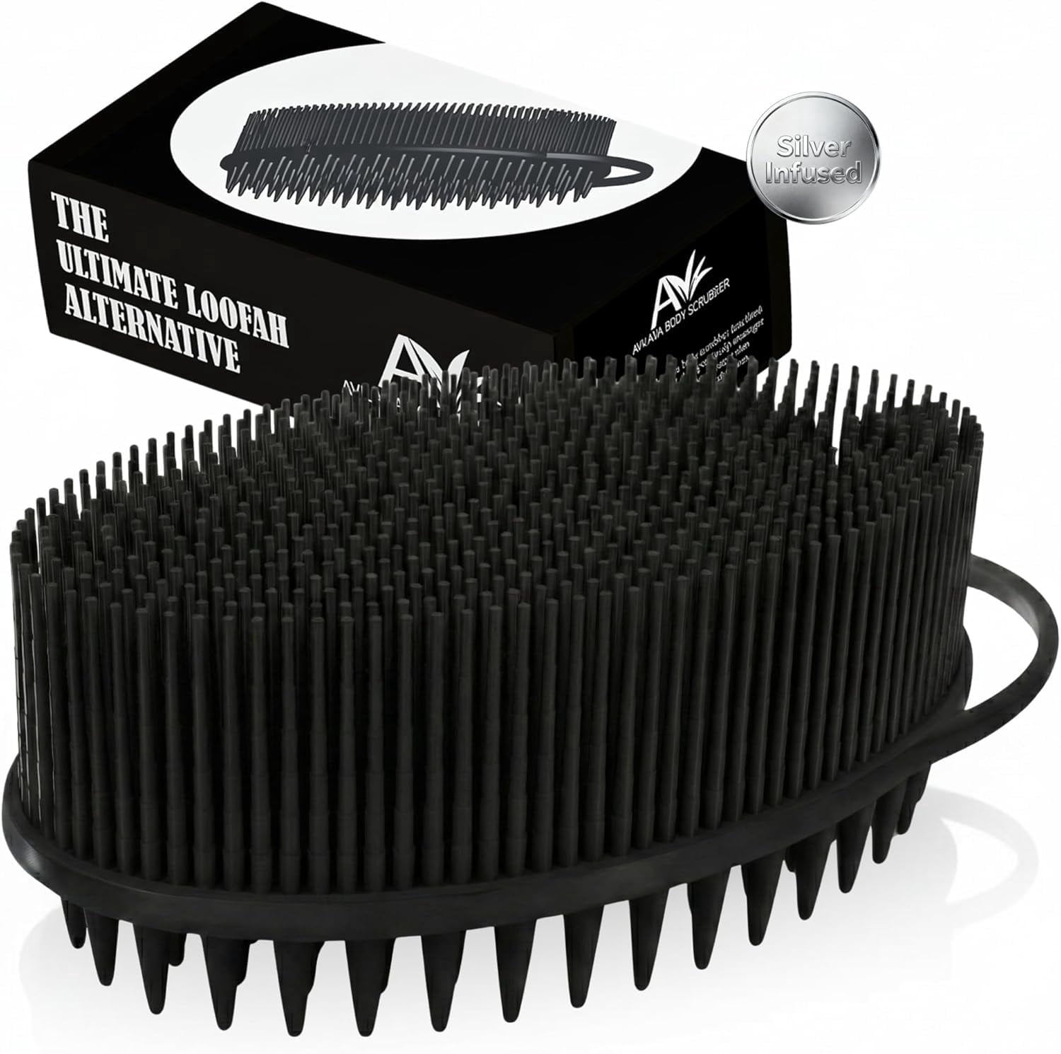 Avilana Silicone Body Scrubber Enhanced with Silver Infused Technology For Superior Cleanliness-Shower Brush (Style 3-Black)
