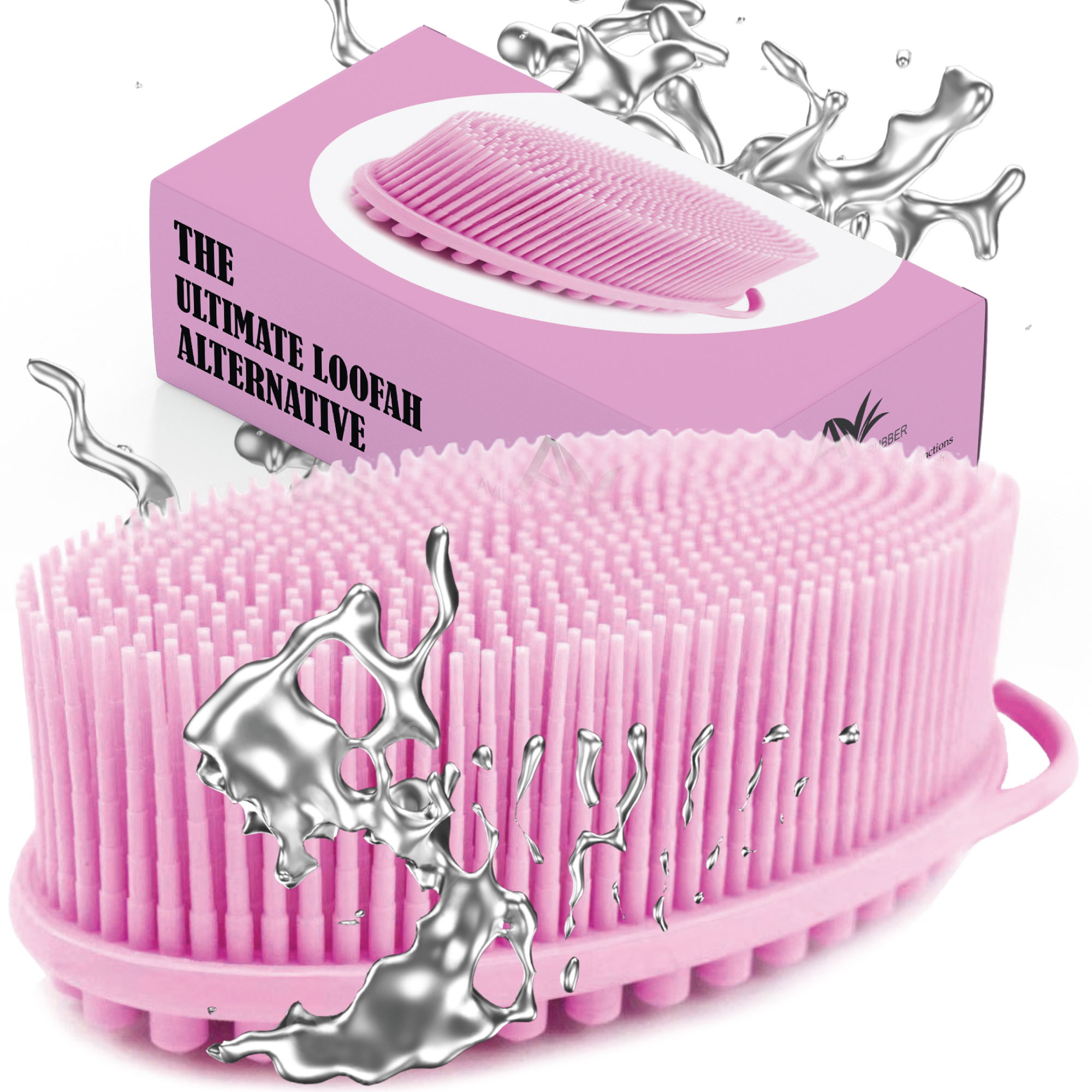 Avilana Silicone Body Scrubber Enhanced with Silver Infused Technology  For Superior Cleanliness-Shower Brush Style1-Pink)