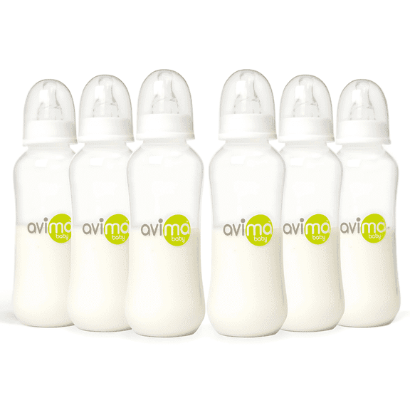 Avima 10 oz Anti Colic Baby Bottle Set - Medium Flow Nipples Included, Standard Neck, BPA Free - 3-6 Months, Stage 2 Feeding for Gas, Spit Up & Colic (Set of 6)