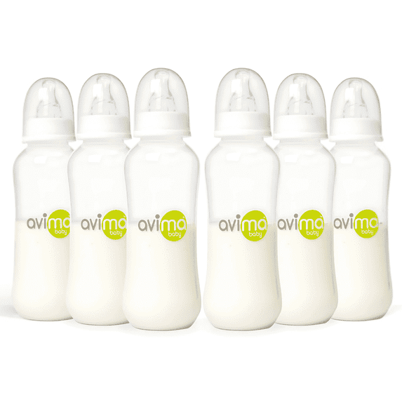 Avima 10 oz Anti Colic Baby Bottle Set - Medium Flow Nipples Included, Standard Neck, BPA Free - 3-6 Months, Stage 2 Feeding for Gas, Spit Up & Colic (Set of 6)