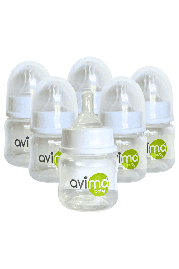 Avima 2 oz Preemie Baby Bottles, BPA Free, Standard Neck with Extra Slow Flow Nipples. Set of 6