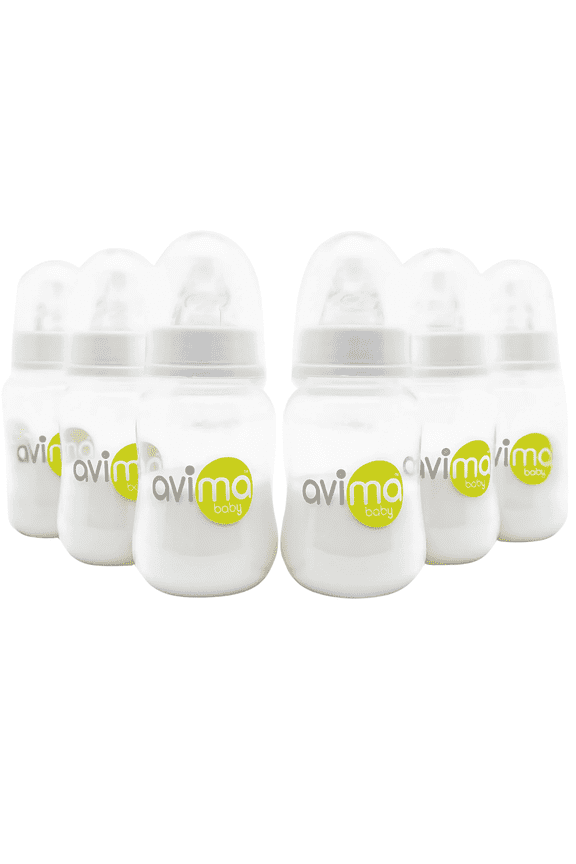 Avima 4 oz Anti Colic Baby Bottle Set - Slow Flow Nipples Included, Standard Neck, BPA Free - Newborn 0-3 Months, Stage 1 Feeding for Gas, Spit Up & Colic (Set of 6)