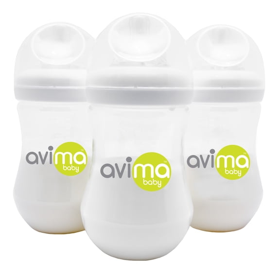 Avima Anti-Colic Baby Bottle, BPA-Free, Wide Neck, Medium Flow, 9 oz, Stage 2, 3 Pack