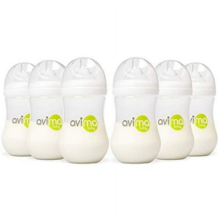 Avima Anti-Colic Baby Bottle, BPA-Free, Wide Neck, Medium Flow, 9 oz, Stage 2, 6 Pack