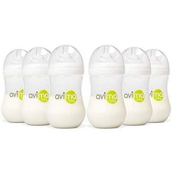 Avima Anti-Colic Baby Bottle, BPA-Free, Wide Neck, Medium Flow, 9 oz, Stage 2, 6 Pack