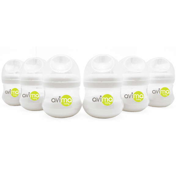 Avima Anti-Colic Baby Bottle, BPA-Free, Wide Neck, Slow Flow, 4 oz, Stage 1, 6 Pack
