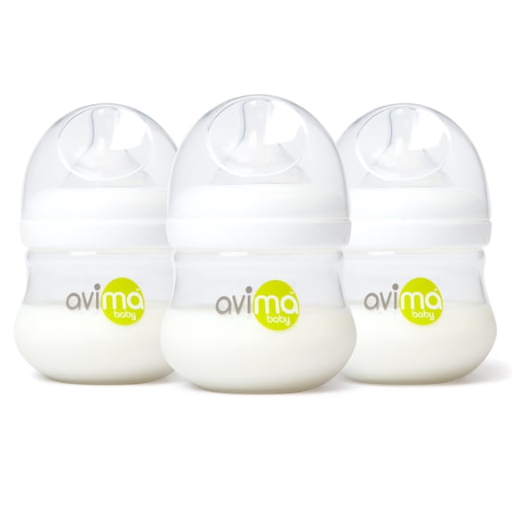 Avima Anti-Colic Baby Bottle, BPA-Free, Wide Neck, Slow Flow, 4 oz, Stage 1 Nipple - SET OF 3