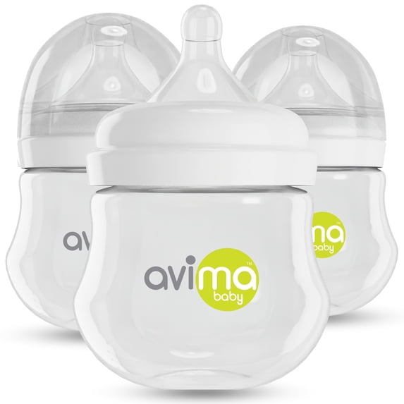 Avima Anti-Colic Baby Bottle, BPA-Free, Wide Neck, Slow Flow, 4 oz, Stage 1 Nipple