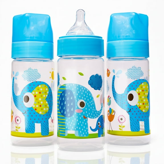 Avima Baby Bottle, Anti-Colic, Medium Flow, Elephant Print, 9 oz, BPA-Free, 3 Pack
