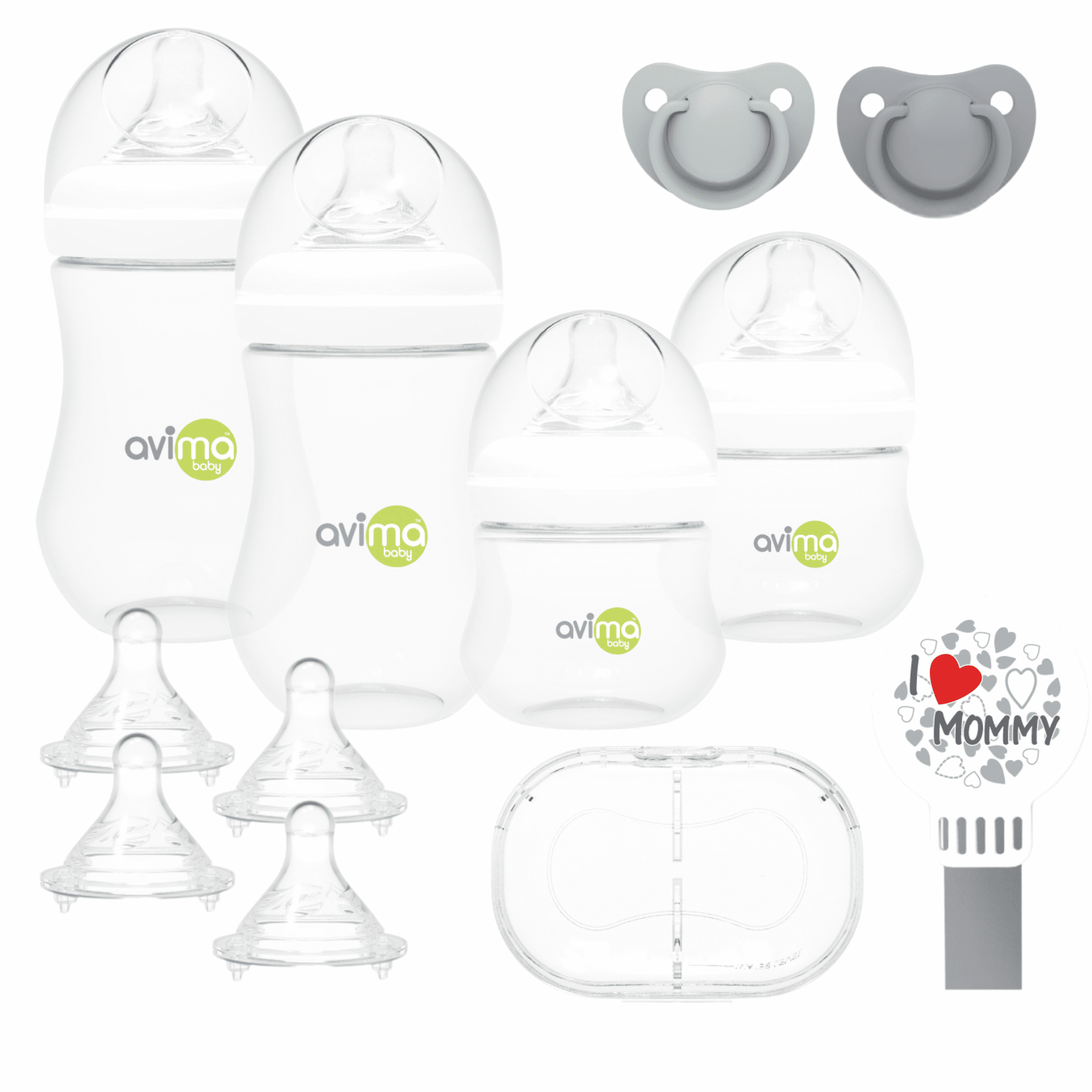 Avima Newborn Baby Bottle Starter Set Includes 4 & 9 oz Anti-Colic Wide Neck Bottles w/ Slow and Medium Flow Nipples - 12 Piece Set