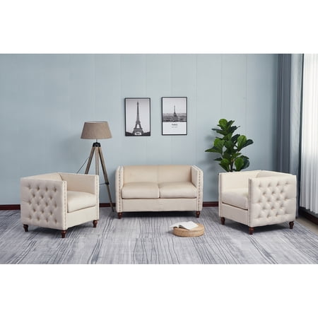 Avin Nail Head 3-Piece Livingroom Set Beige