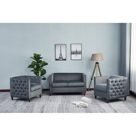 Avin Nail Head 3-Piece Livingroom Set Grey