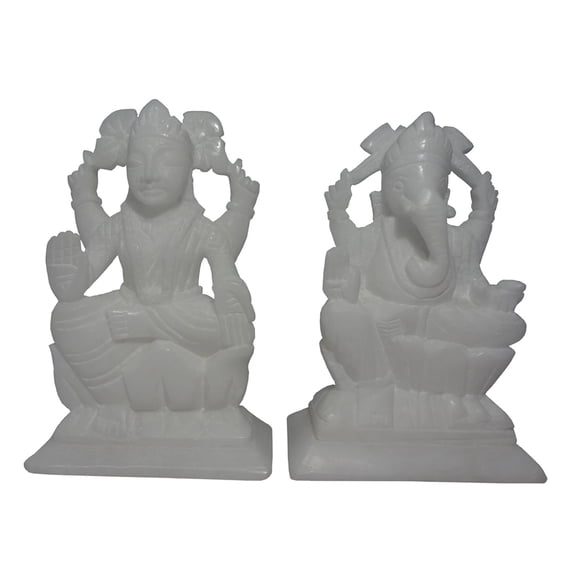 Avinash Handicrafts White Marble Ganesha-Laxmi (Height 5 inch)