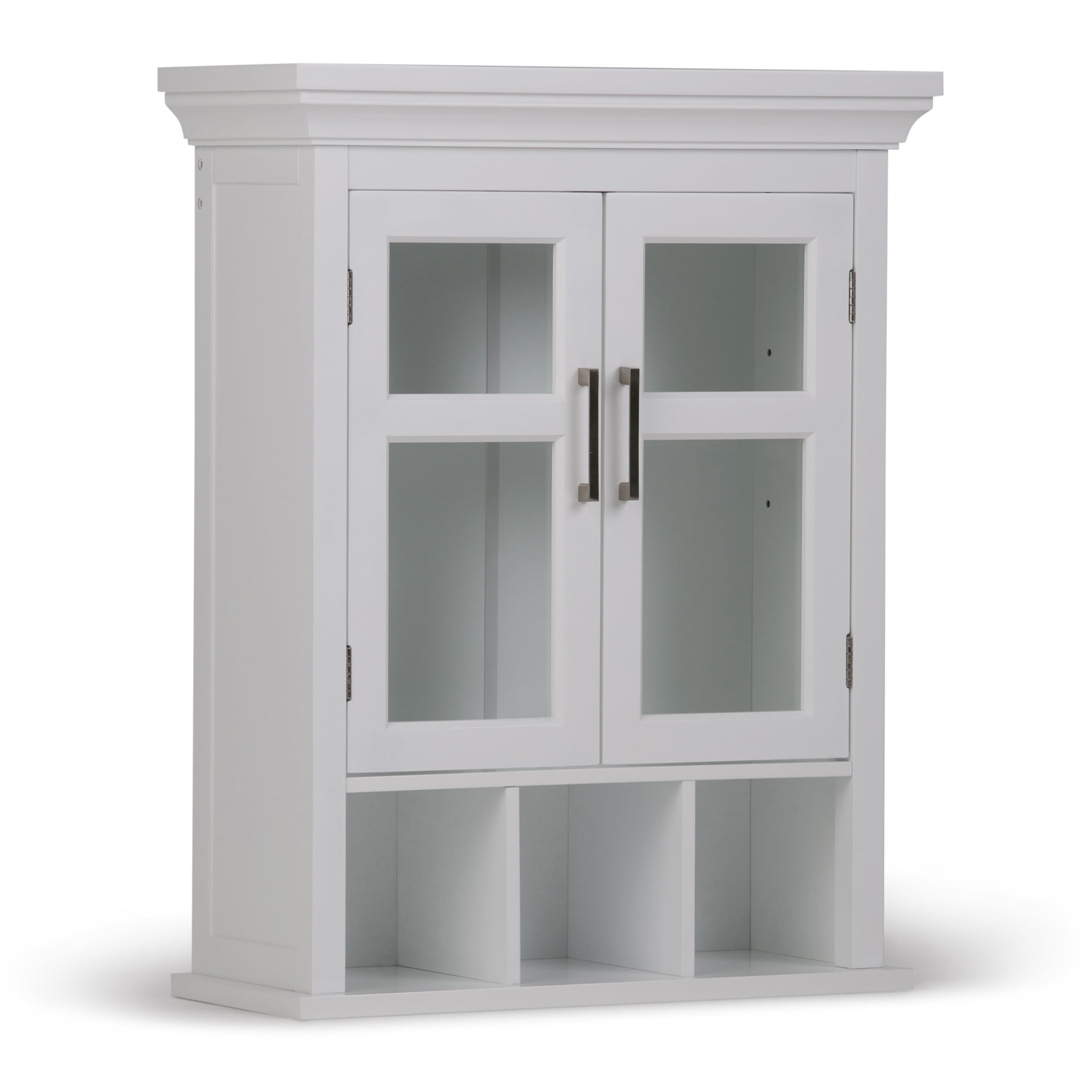 Pure White Rubberwood Bathroom Wall Cabinet with Cubbies