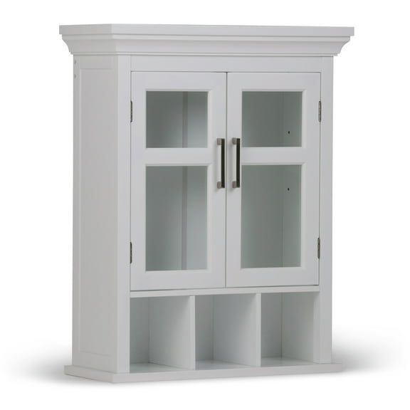 Simpli Home Avington 30 inch H x 23.6 inch W Two Door Wall Bath Cabinet with Cubbies in Pure White