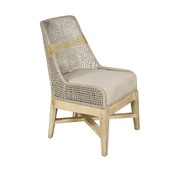 Avira Dining Chair- Handcrafted Mango Wood- Cotton Rope Weaving- Beige Cushion