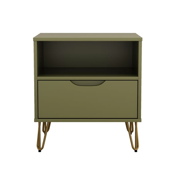 Avira Mid-Century Modern 20" Nightstand in Olive Green (1-Drawer)