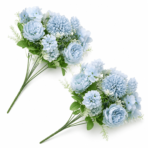 Avirel 2 Packs Artificial Flowers,Blue Artificial Flowers,Peony Silk Hydrangea Flower Hotel Wedding Home Decoration Fake Plant Decor Peony Artificial Flowers Light Blue