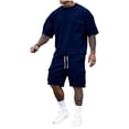 thumbnail image 1 of Avirosel Men's Casual 2-Piece Set Short Sleeve Half-Button Top and Elastic-Waist Sports Shorts Solid Color Jogger Outfit for Outdoor Workouts, 1 of 6