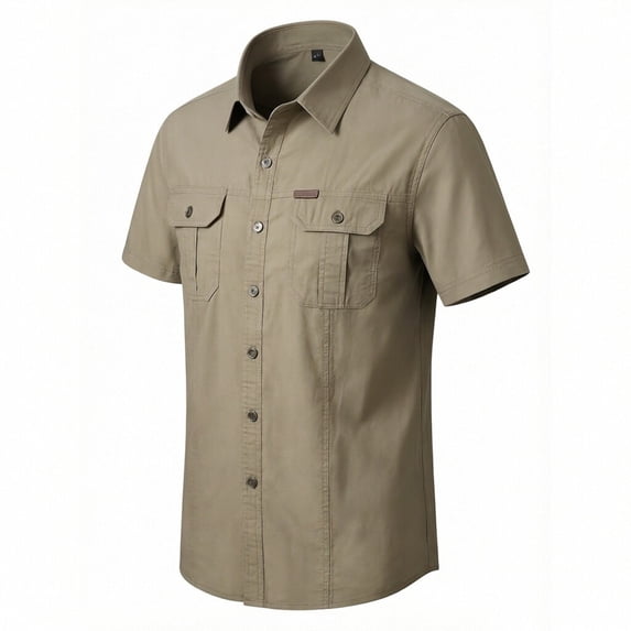 Avirosel Men's Casual Button Down Short Sleeve Work Shirt with Chest Pockets for Outdoor Activities Khaki