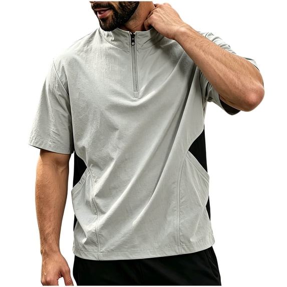 Avirosel Men's Casual Color Block Short Sleeve Cage Jacket Half Zip Breathable Athletic Training Apparel for Outdoor Activities Gray