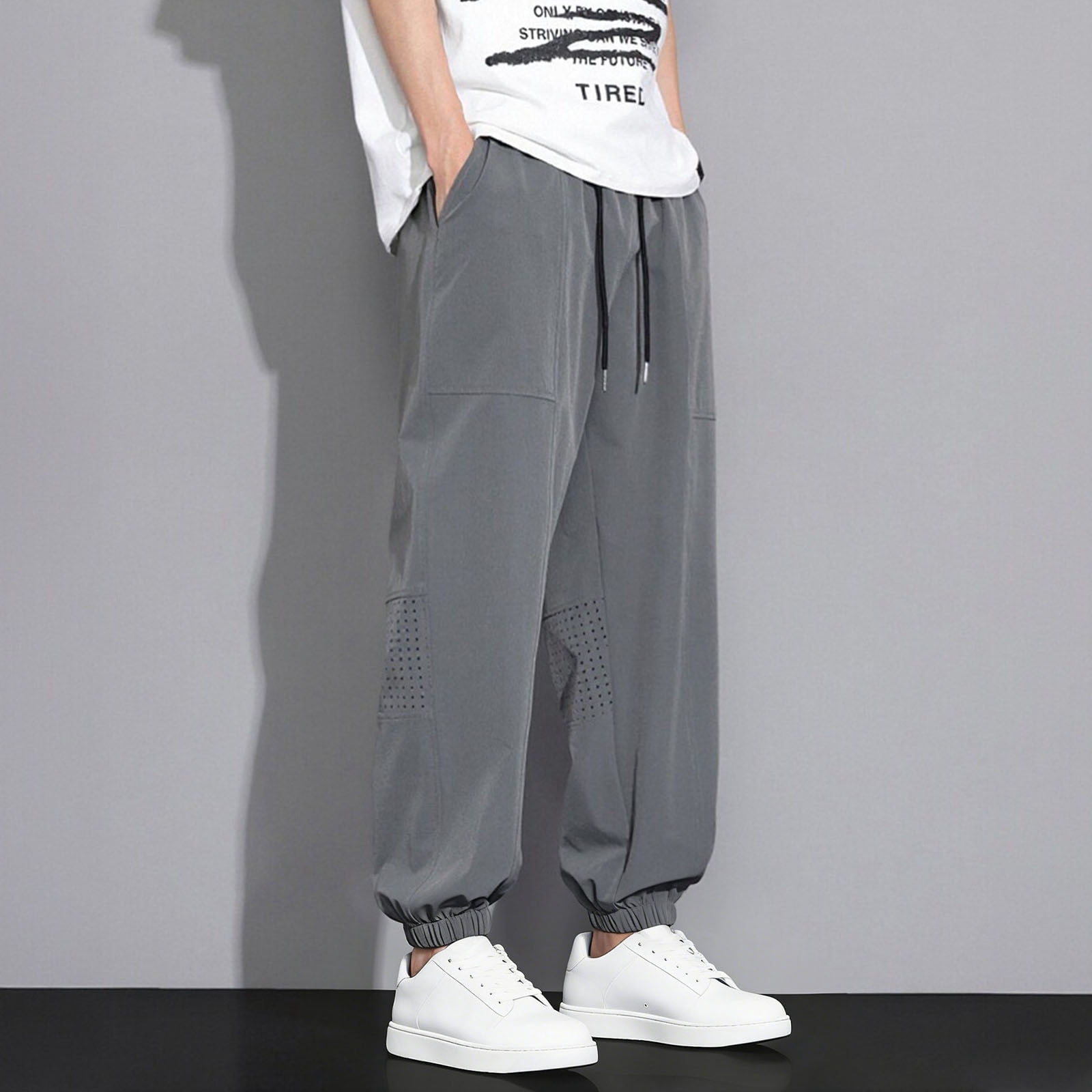 Avirosel Men's Casual Cropped Pants Elastic Waist Solid Color Mesh ...