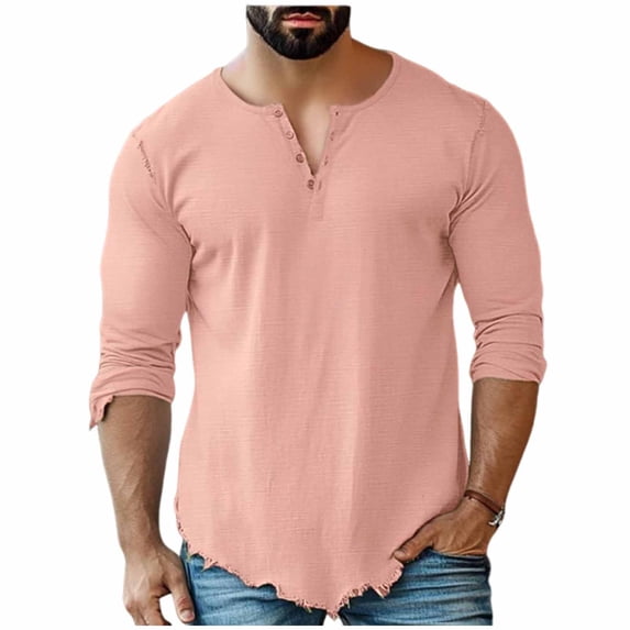Avirosel Men's Casual Long Sleeve Top Polyester Solid Color Breathable ...